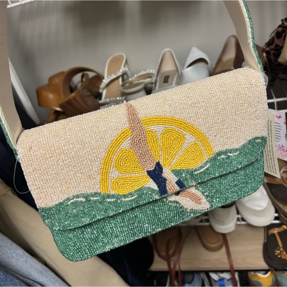 Beaded Lemon Design Shoulder Bag